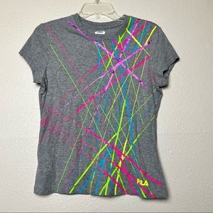 Fila gray metallic multicolor design tee shirt